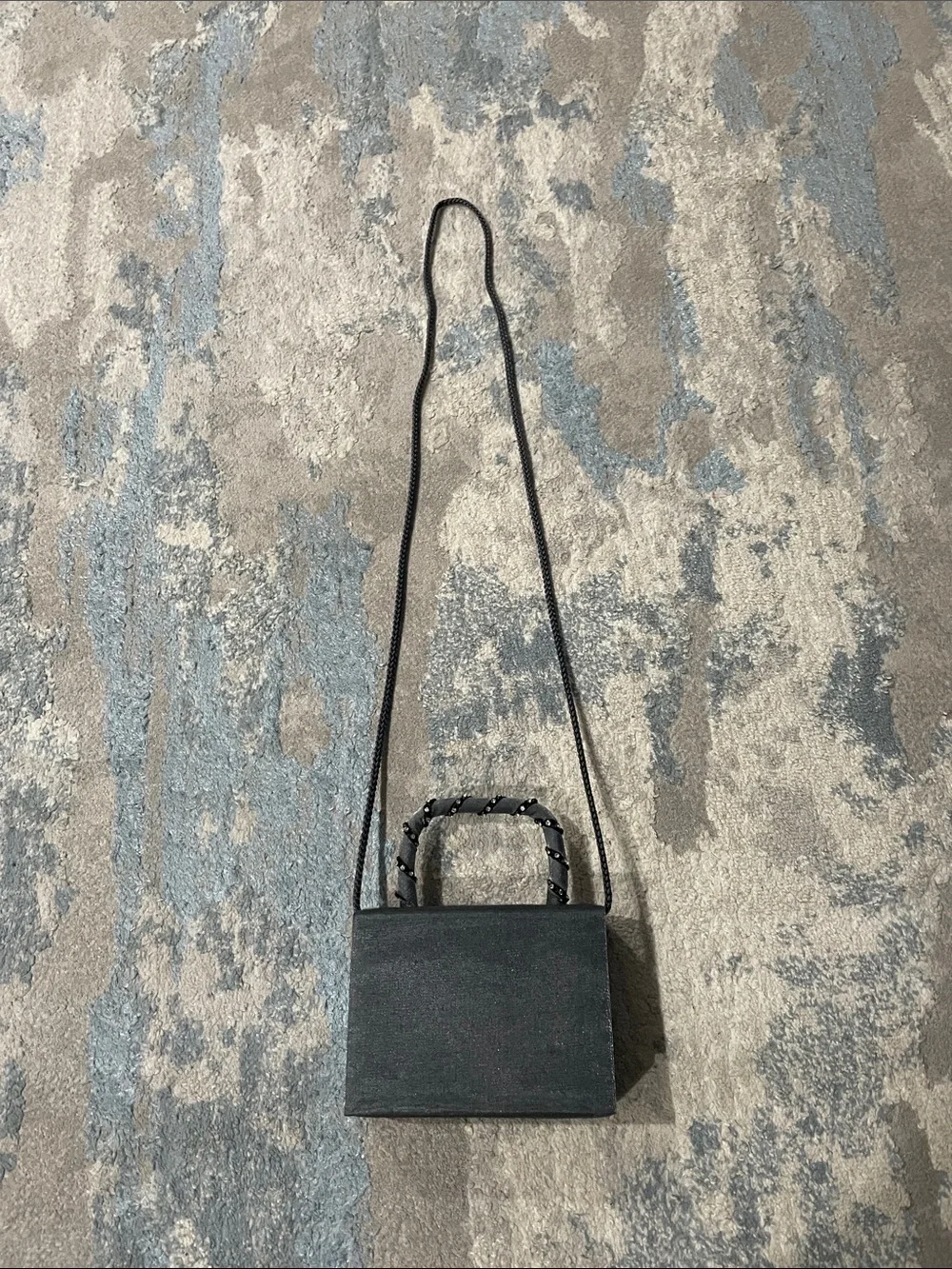 Vintage Gray Satin Structured Evening Mini Box Bag